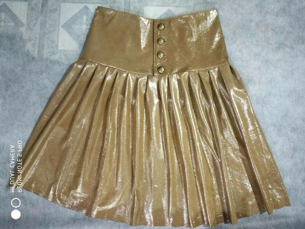 NOORA Women Lambskin Leather Golden Hot Flared skirt Above Knee soft mini skirt