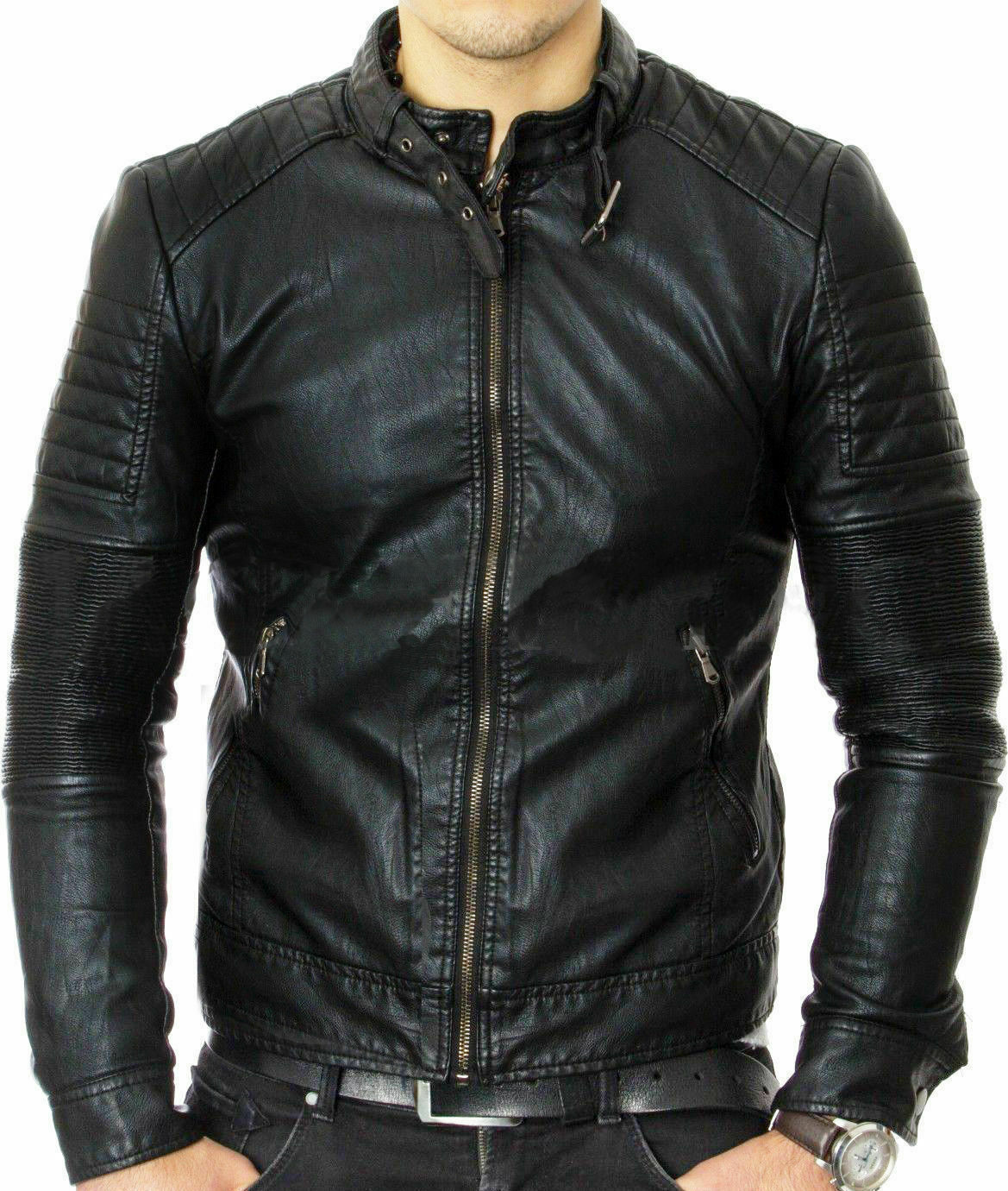 NOORA MEN RED LEATHER JACKET SLIM FIT BIKER LAMBSKIN LEATHER MOTORCYCLE  NI-13