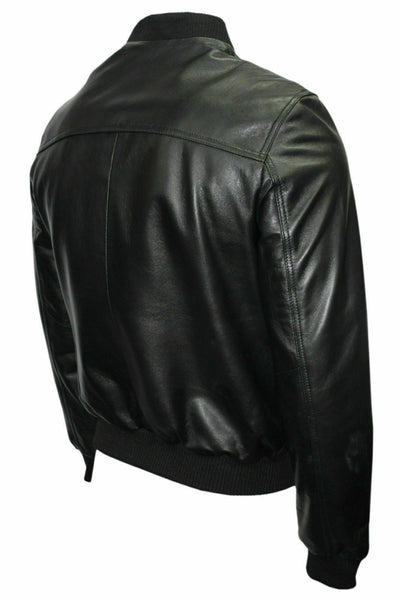 Noora Mens Black Lambskin Leather Bomber Biker Jacket | Casual Leather Jacket With Ribbed Cuff & Zipper Closure SU0133