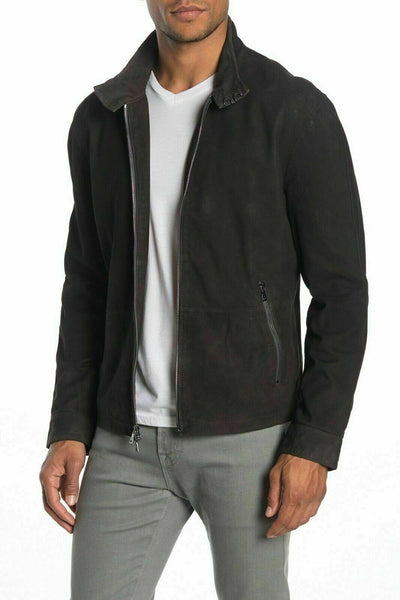 NOORA Mens Vintage Real Leather Black Suede Leather Zip Front Jacket Retro Style S2