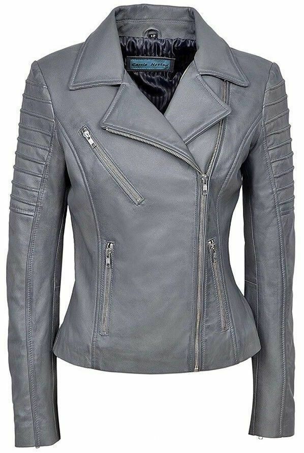 Noora Womens Ladies Real Soft Leather Racing Style Biker Jacket NEW L4