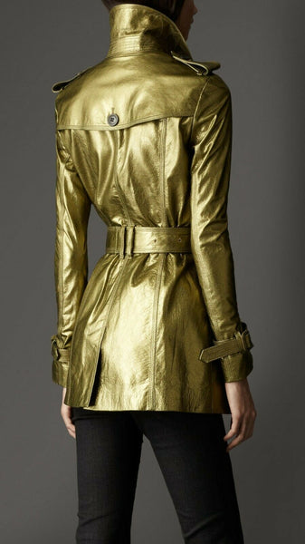 NOORA runway Womens Designer Leather Pleated Trench Coat Outwear jacket RT434