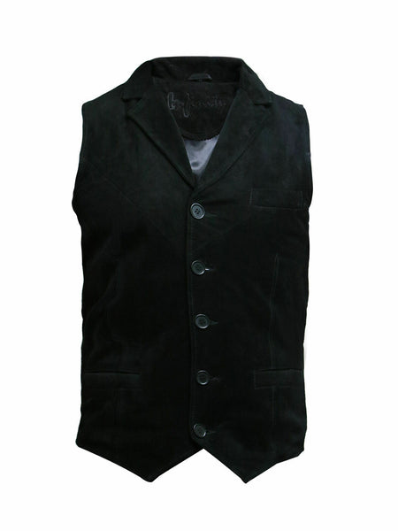 NOORA Brandslock Men's Black Suede Leather Waistcoat Genuine Goat Suede Classic CowBoy WA167