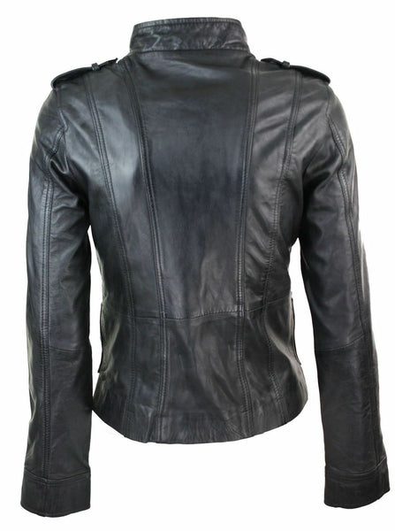 NOORA Ladies Women Genuine Real Leather Slim Fit Balck Biker Jacket BS-120