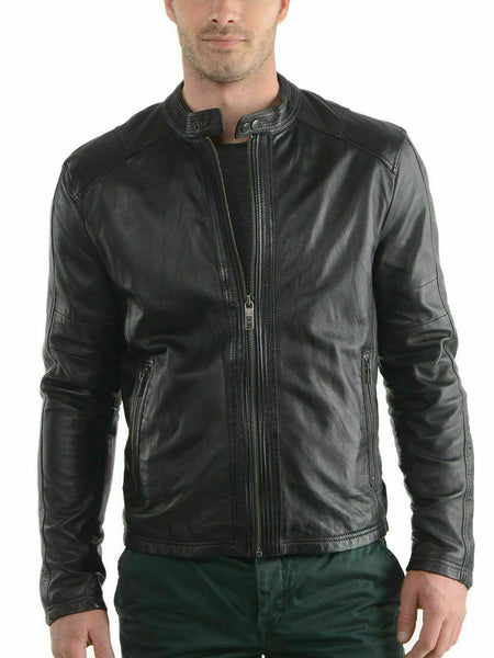 NOORA Men Fashion Style Real Leather Jackets Motorcycle Bomber Biker Black SP8