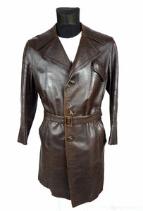 Noora Vintage Leather Trench Coat Overcoat Belted Single Breasted Men Brown SP85