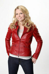 NOORA New Womens EMMA SWAN ONCE UPON A TIME RED SLIM FIT LEATHER JACKET NI-12