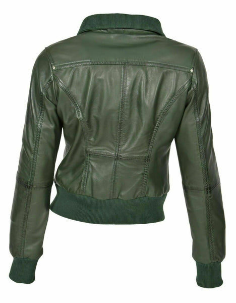 NOORA Women Latest Real Leather Bomber Jacket Short Fitted Designer Zip Up WA496