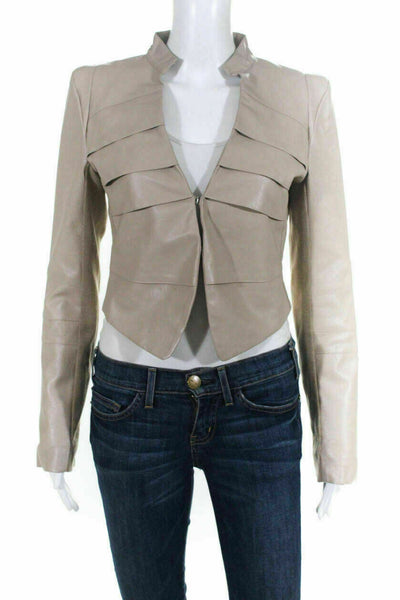 NOORA Women New Beige Leather Jacket Short Cropped Slim Fit Jackets Ladies WA152
