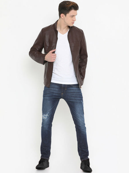 Noora Real Lambskin Dark Brown Leather Jacket Men's Leather Stylish  Smart Fit Leather Jacket NI-67