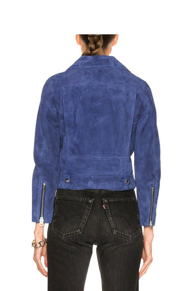 NOORA Women's Real Blue Biker Soft LambSkin Leather Jacket for Halloween RS241