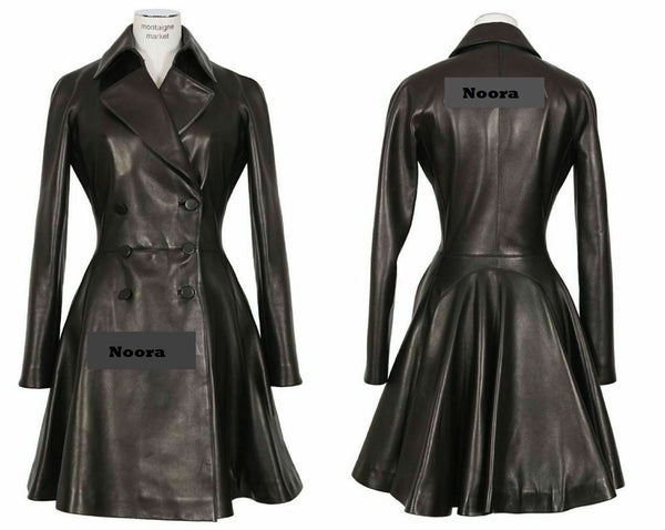 NOORA Women's Genuine Leather Pure Soft Lambskin Trench Coat Long Jacket JK2