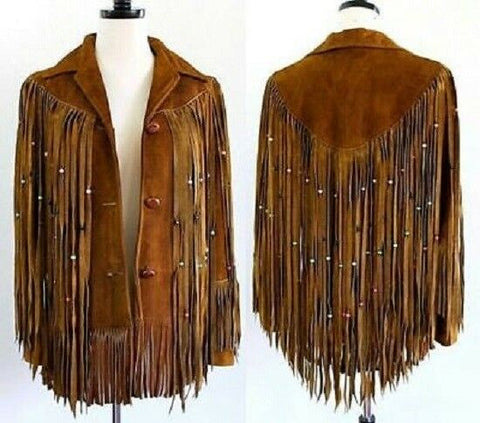 NOORA Women Fashion Coat Cow lady Suede Leather  Western Jacket Fringes BS-106