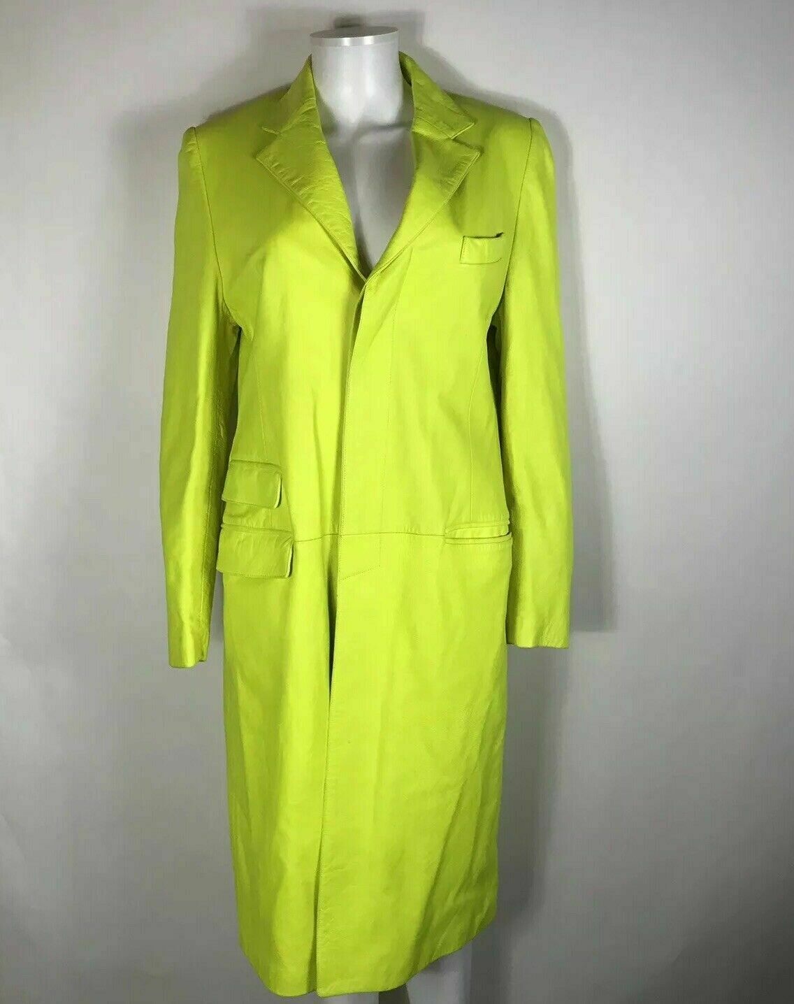 Noora New Women Lambskin Leather Trench Coat Jacket Modern Styles Neon Green SP1