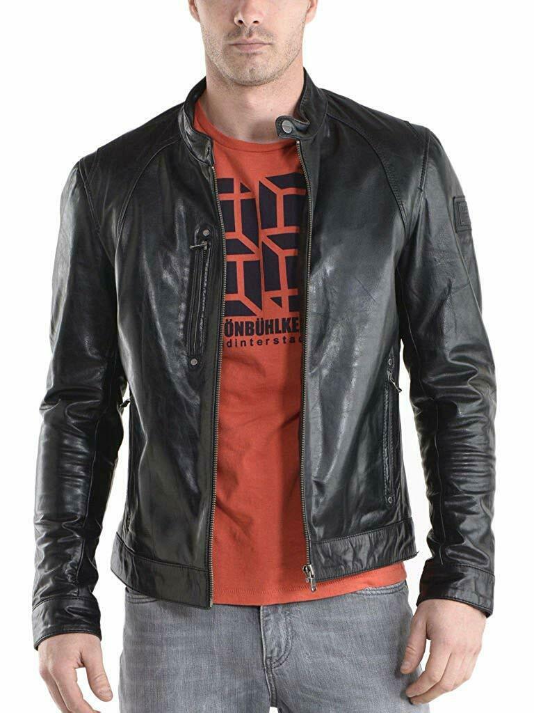 NOORA New MEN'S Lambskin BIKER CAFE RACER  REAL LEATHER SLIM FIT JACKET NI-24