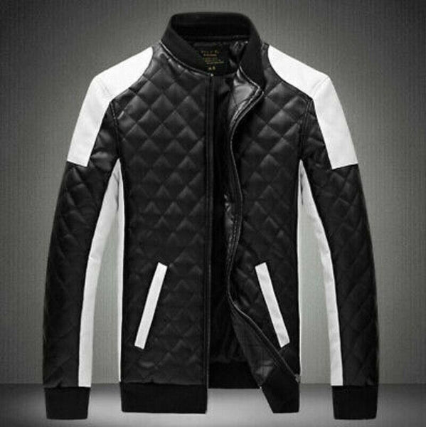 Noora Mens Real Lambskin Leather Black & White Quilted Biker Leather Jacket |Color Block Jacket| SU0117