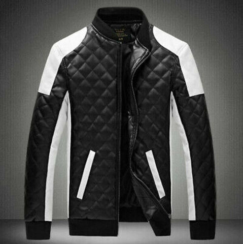 Noora Mens Real Lambskin Leather Black & White Quilted Biker Leather Jacket | Color Block Leather Jacket| Two Shades Leather Jacket SU0117