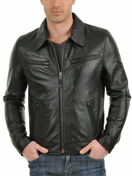 NOORA New Fashion Style Black Men's Leather Slim fit Biker Jacket SP535