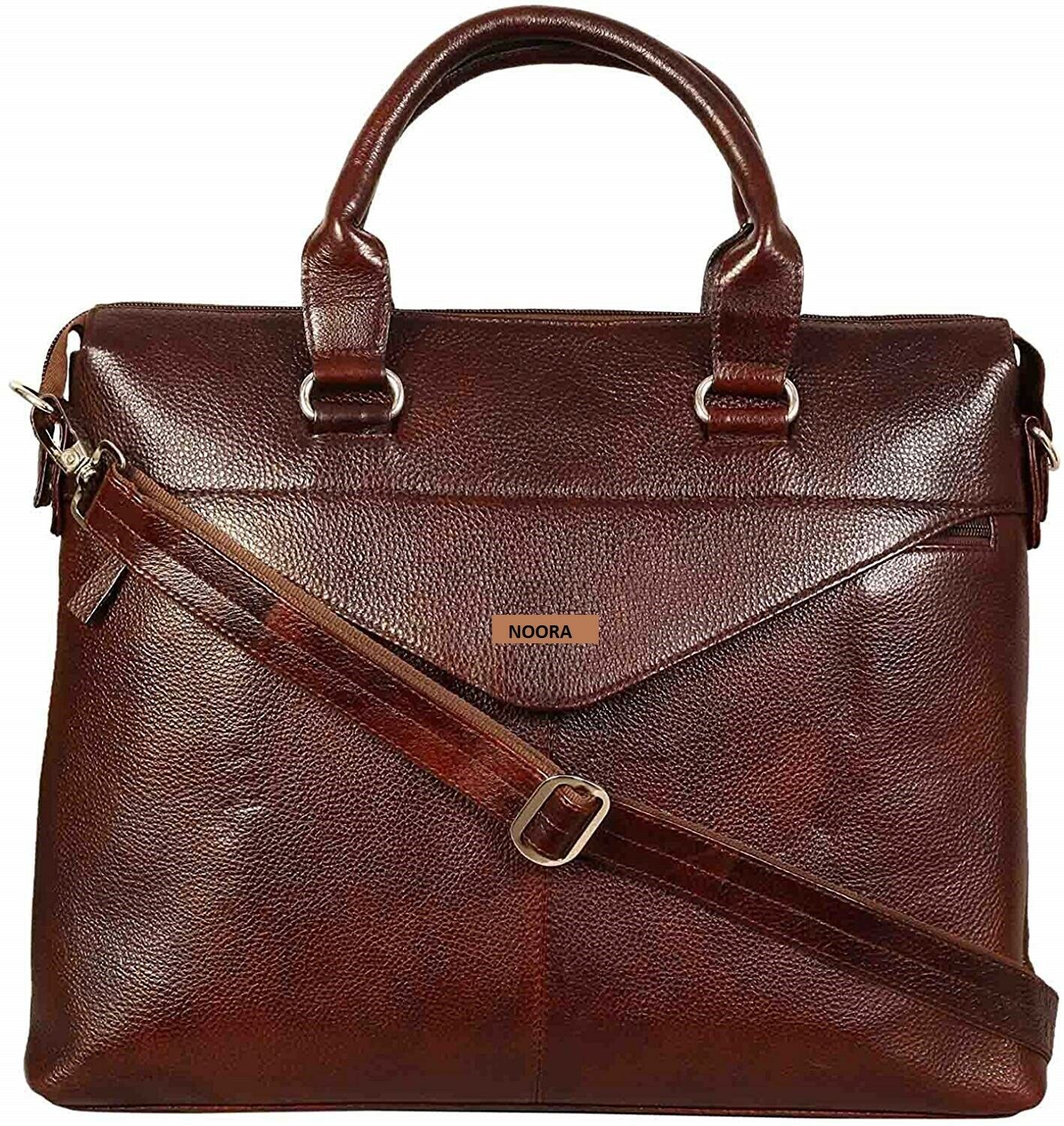 NOORA leather messenger laptop shoulder brown vintage office bag handmade WA256