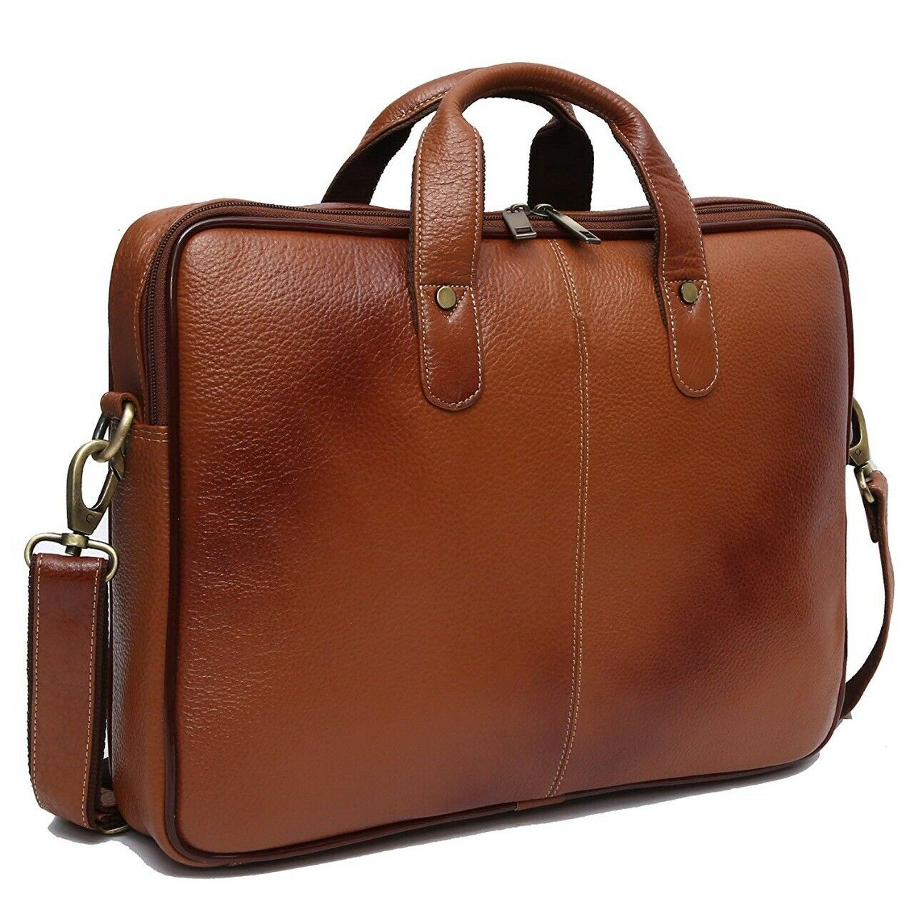 NOORA 13 inch Men's Genuine Leather Messenger Shoulder Briefcas Brown Bag QD317