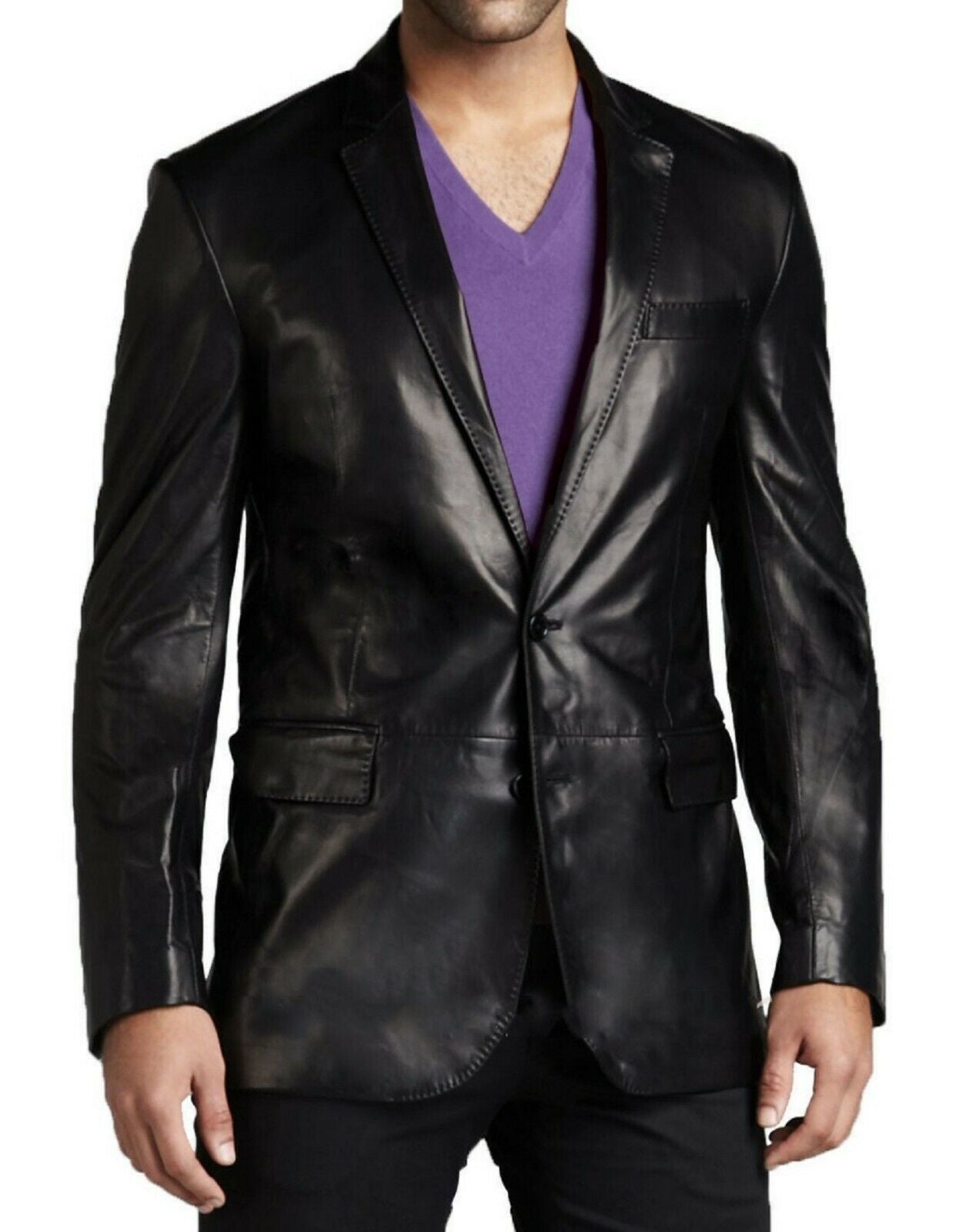 Nooora New MEN'S  REAL Lambskin LEATHER Black SLIM FIT COAT / JACKET NI-23