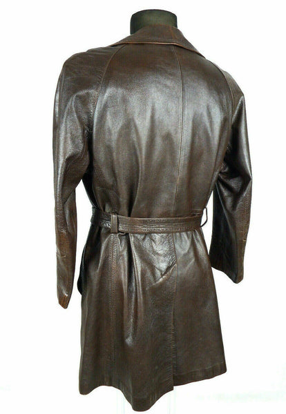 Noora Vintage Leather Trench Coat Overcoat Belted Single Breasted Men Brown SP85