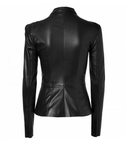 NOORA Women's Vintage Slim Fitted Soft Real Black Leather Ladies Biker Jacket Yk