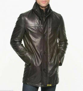 NOORA Men Trench Leather Coat Awesome Soft Lambskin For Stylish Looking WA419