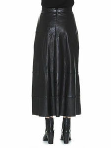 Noora Women's High Waist Long Skirts Swing Leather Cross Flared A-Line Dress ST0345