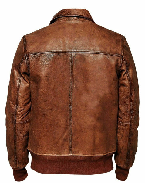 Noora Mens  Distressed Brown Bomber Leather Jacket| Biker Rider Leather Jacket SU131