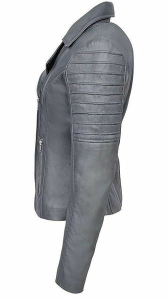 Noora Womens Ladies Real Soft Leather Racing Style Biker Jacket NEW L4