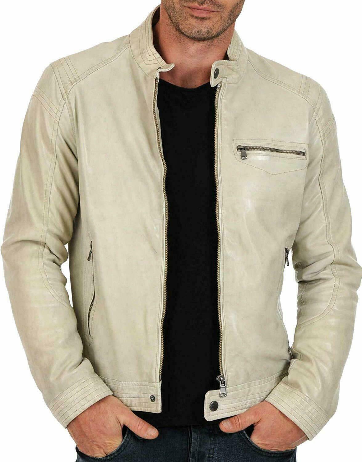 Noora Men Real Lambskin Genuine Leather Shirt Stylish Biker Shirt Jacket QD886