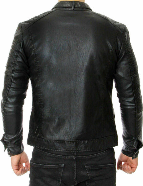 NOORA MEN RED LEATHER JACKET SLIM FIT BIKER LAMBSKIN LEATHER MOTORCYCLE  NI-13