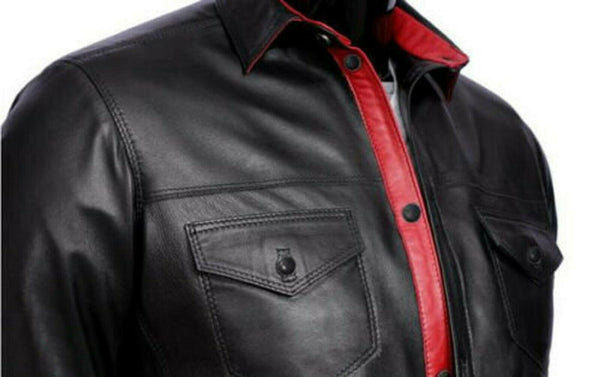 Noora Men's Genuine Lambskin Leather Shirt, Unisex Shirt, Leather Jacket, SB101