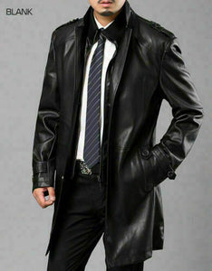 Noora Men Black Color Leather Trench Coat Genuine Lambskin Leather Jacket Long Trench SP#369