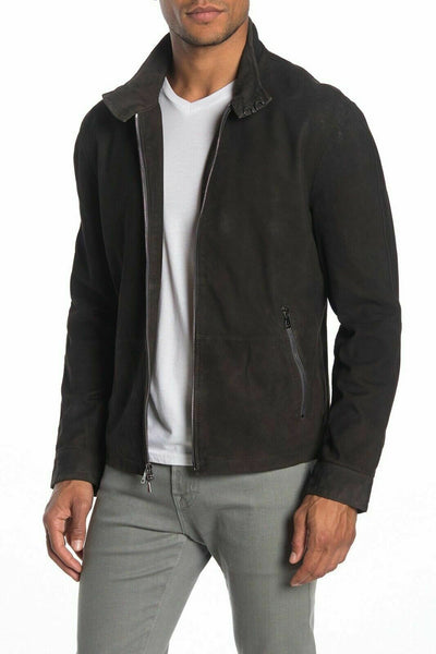NOORA Mens Vintage Real Leather Suede Leather Zip Front Jacket Retro Style S2