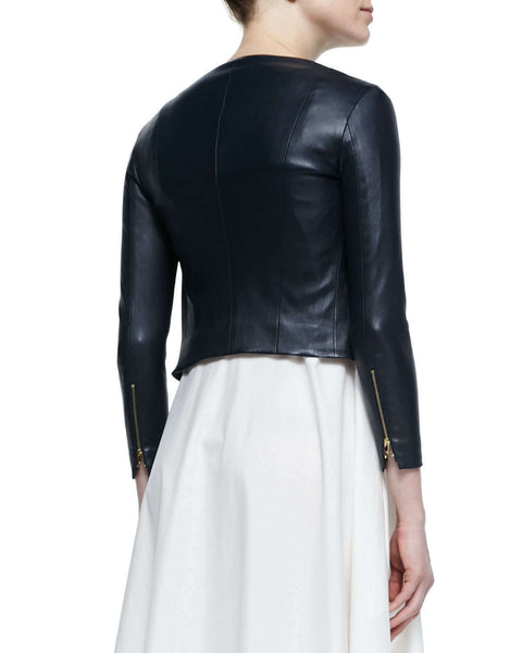 NOORA New Womens Lambskin Leather Cropped Jacket Bolero Shrug Modern Styles QD196
