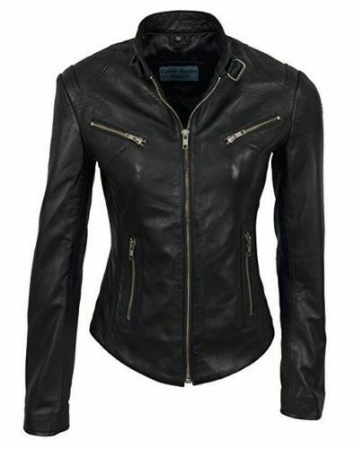 Noora New Womens Lambskin Leather Black Jacket Racing Stylesh  Biker Jacket RT595