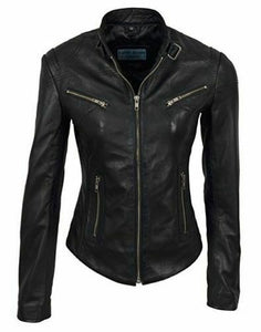 Noora New Womens Lambskin Leather Black Jacket Racing Stylesh  Biker Jacket RT595