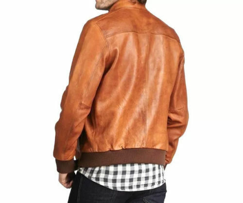 NOORA Mens Lambskin Leather Mango Tan Leather Biker Jacket| Bomber Jacket With Zipper & Pocket  | ST0125