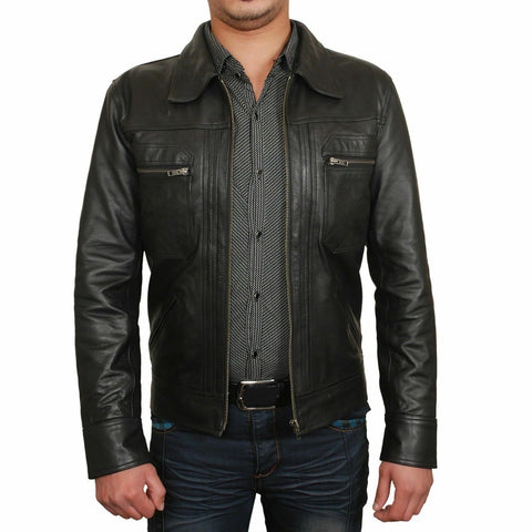 Noora New Lambskin Mens Black Leather Jacket |Genuine Lambskin Leather Jacket Motorcycle Slim Fit Bomber Jacket S31