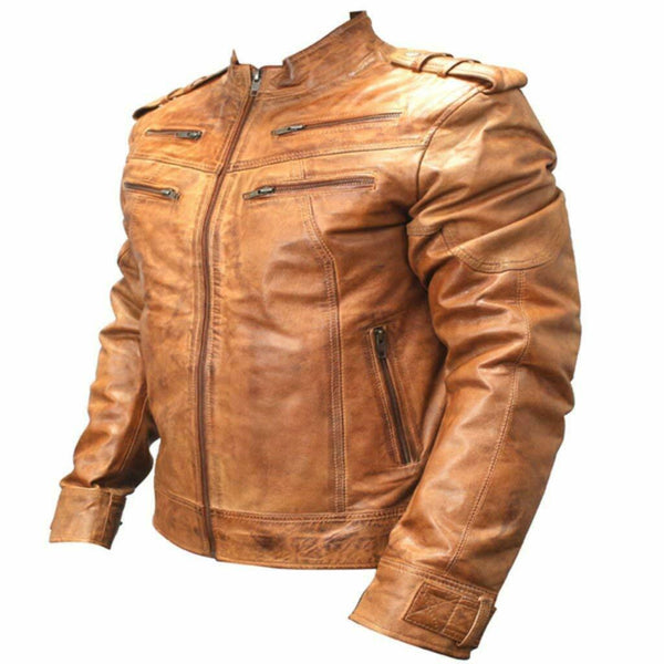 NOORA New MEN'S Lambskin BIKER CAFE RACER  REAL  LEATHER SLIM FIT JACKET NI-33