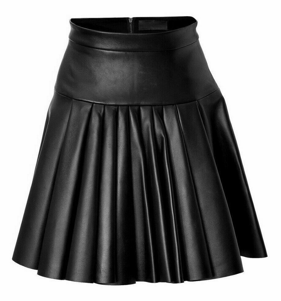 NOORA Women Lambskin Leather Above Knee Black Skirt Outfit Leather Skirt Modern