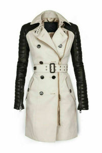NOORA Women's Leather Trench Coat Genuine Lambskin Leather Long Jacket Overcoat