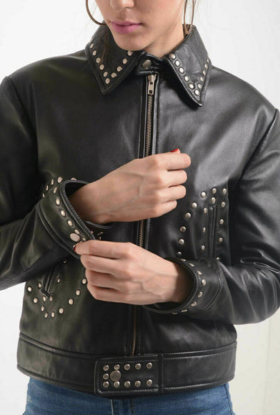 NOORA New Lambskin Leather Cropped Hot Jacket Biker Modern Stylesh Classic QD198