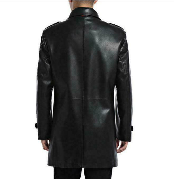 Noora Mens Leather Long Trench Coat Outwear Jacket Business Overcoat Slim Fit S6