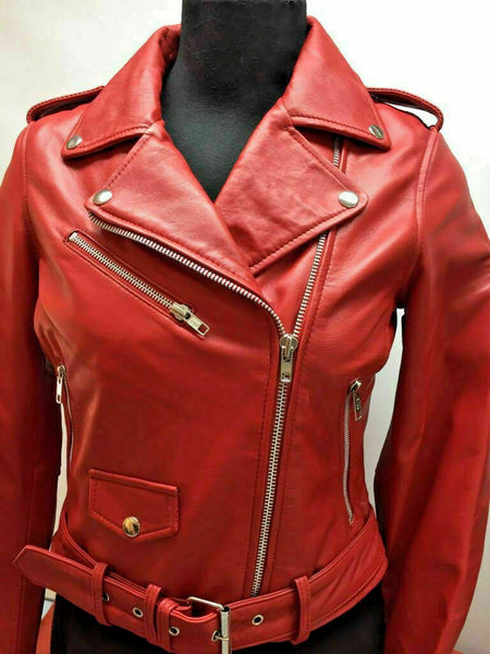 Noora Womens Leather Jacket Motorcycle Biker New Real Lambskin Jacket Red Coat