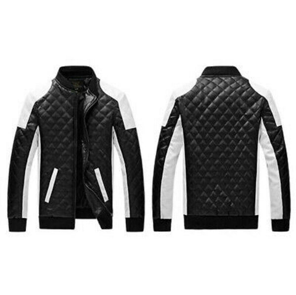 Noora Mens Real Lambskin Leather Black & White Quilted Biker Leather Jacket |Color Block Jacket| SU0117