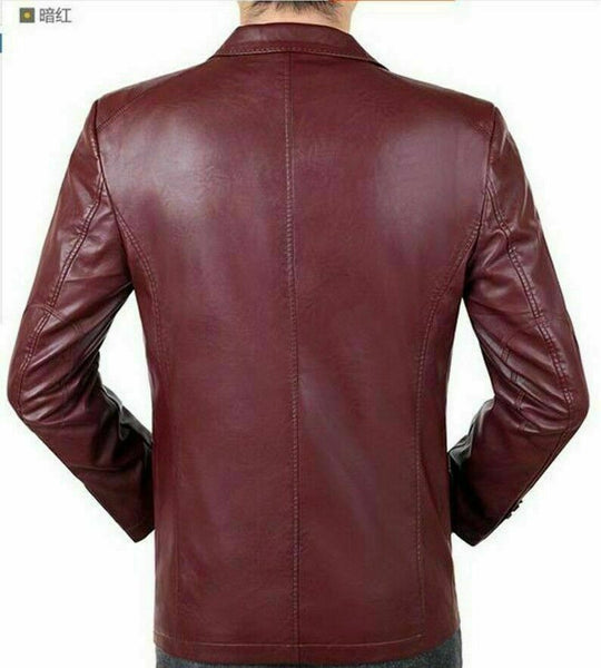 NOORA Men MAROON Leather BLAZER Lambskin Blazer Jacket 2 BUTTON Leather Coat SP2