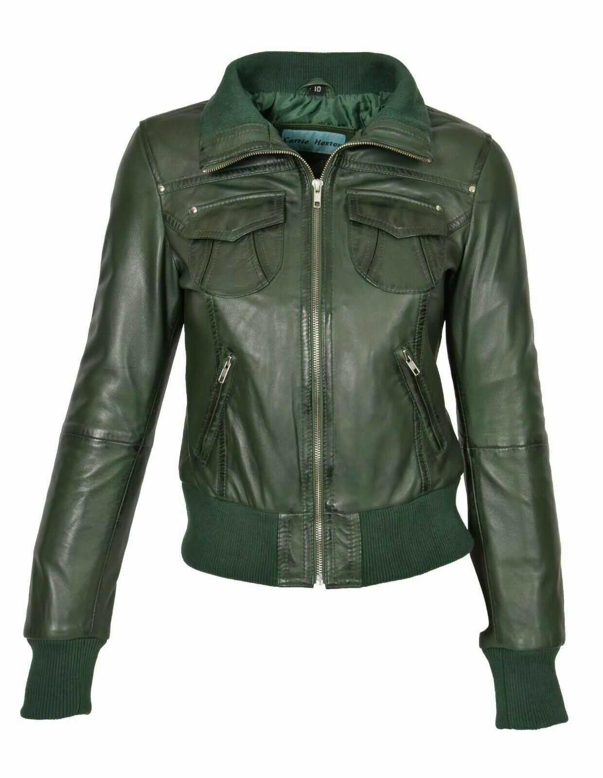 NOORA Women Latest Real Leather Bomber Jacket Short Fitted Designer Zip Up WA496